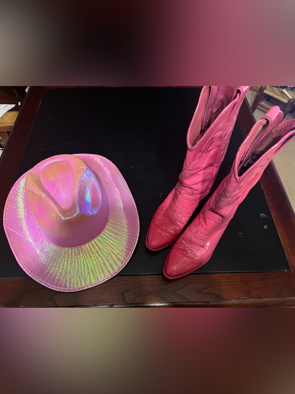 Pink Cowboy Boots with Matching Hat
